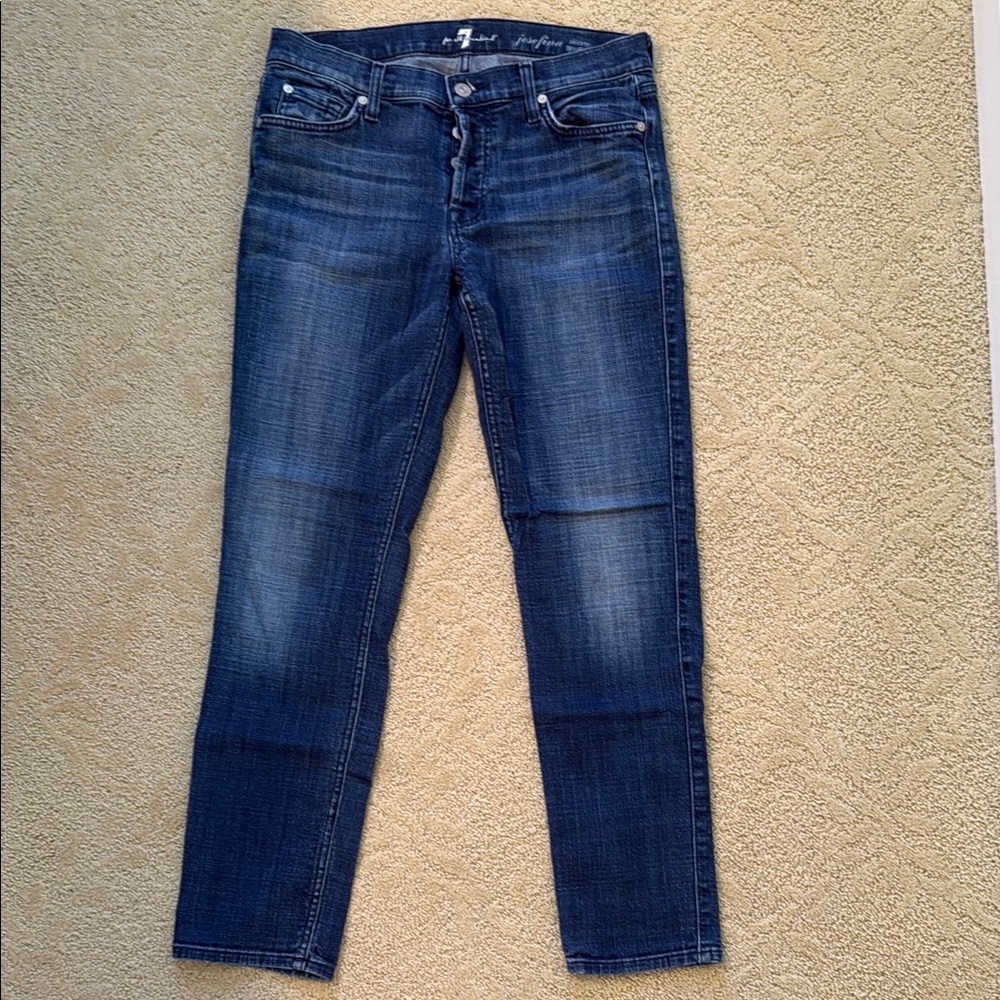7 For All Mankind Blue Skinny Josefina Boyfriend Jeans